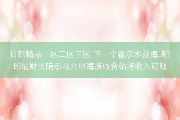 日韩精品一区二区三区 下一个霍尔木兹海峡？印尼财长暗示马六甲海峡收费站将收入可观