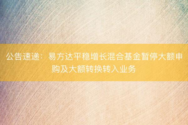 公告速递：易方达平稳增长混合基金暂停大额申购及大额转换转入业务