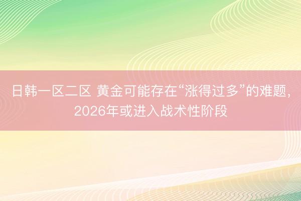 日韩一区二区 黄金可能存在“涨得过多”的难题，2026年或进入战术性阶段