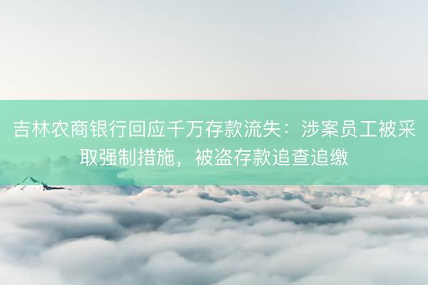 吉林农商银行回应千万存款流失：涉案员工被采取强制措施，被盗存款追查追缴