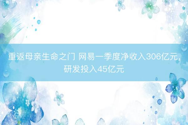 重返母亲生命之门 网易一季度净收入306亿元，研发投入45亿元