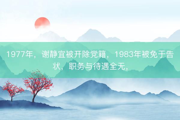 1977年，谢静宜被开除党籍，1983年被免于告状，职务与待遇全无，