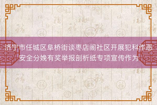 济宁市任城区阜桥街谈枣店阁社区开展犯科作恶安全分娩有奖举报剖析纸专项宣传作为