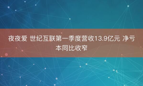 夜夜爱 世纪互联第一季度营收13.9亿元 净亏本同比收窄