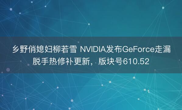 乡野俏媳妇柳若雪 NVIDIA发布GeForce走漏脱手热修补更新,版块号610.52