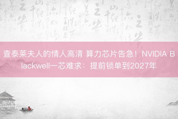 查泰莱夫人的情人高清 算力芯片告急！NVIDIA Blackwell一芯难求：提前锁单到2027年