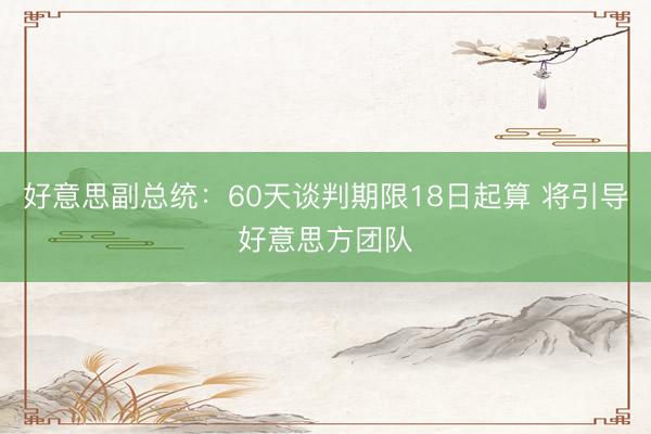 好意思副总统：60天谈判期限18日起算 将引导好意思方团队